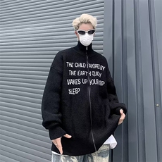双拉链针织开衫男女韩版潮字母宽松百搭2024秋冬ins毛衣MZ509-P61，男装针织衫/毛衣，星座412-3