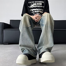 牛仔裤子男薄款高级垂感潮牌高街阔腿宽松直筒牛仔裤男NG3135-P50，男装牛仔裤，星座302B