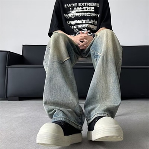 牛仔裤子男薄款高级垂感潮牌高街阔腿宽松直筒牛仔裤男NG3135-P50图片