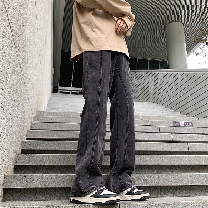开春新品牛仔美式男款坠感拼接暗扣直筒长裤宽松N09177-P45,男装牛仔裤,星座308B-1