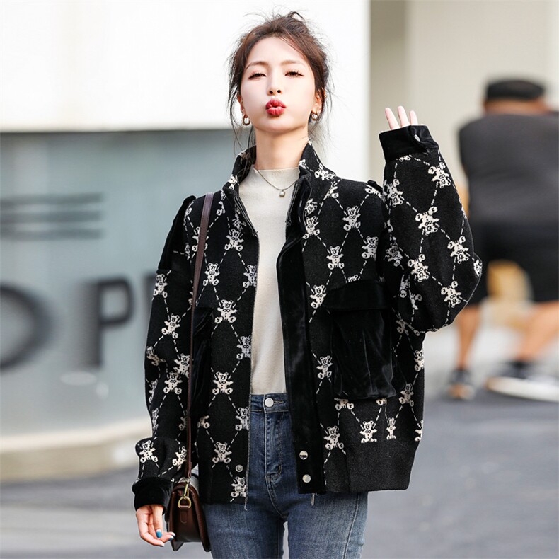 欧货高端毛呢短外套女2025年秋冬新款小个子休闲宽松工装夹克上衣,女装毛呢外套,意芙