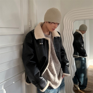 816B-PY018-P150 冬季皮毛一体羊羔毛翻领立领皮衣宽松加厚外套图片
