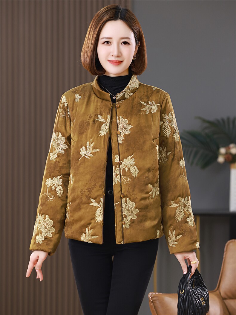 现货重工绣花亮片夹棉新中式洋气羽绒棉复古保暖棉衣女式冬季外套,女装棉衣/棉服,木橙西子