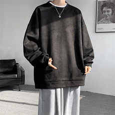 5XL-M大码卫衣男2024春麂皮绒潮流落肩圆领宽松长袖T恤WY09特P28，男装T恤，电商D206-1