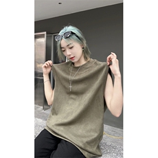港风大码网红麂皮绒圆领无袖T恤背心男女XZ213-T070-P35控48，男装背心/马甲，星座213