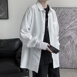 秋季白衬衫男长袖ins韩版潮流设计感衬衣男百搭薄款寸衫外套C18