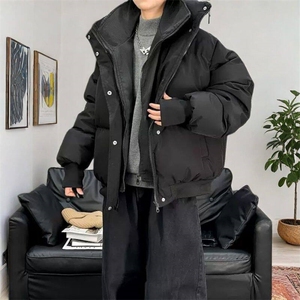2024冬季新款设计感痞帅立领假两件棉衣男时尚加厚宽松棉服图片