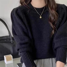 高品质~秋季新款衫女毛衣泡泡袖宽松收腰显瘦针织打底羊毛衫，女装羊毛衫，旭驰羊绒