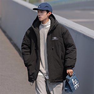 冬季日系简约保暖加厚连帽抽绳休闲宽松棉衣外套男MY9081-P100图片