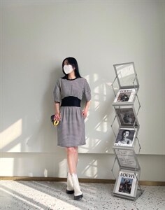 夏季新款条纹连衣裙收腰显瘦连衣裙,女装连衣裙,H·SHE