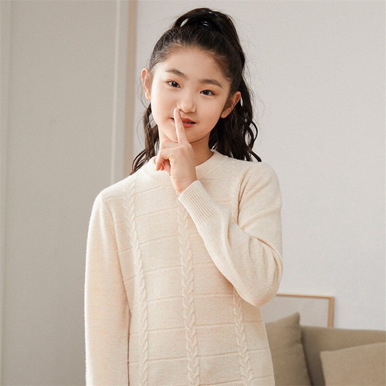 时尚儿童羊毛衫女童秋冬季新款圆领套头毛衣宝宝保暖针织衫，童装儿童羊毛衫，顺友羊绒童装
