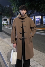 秋冬牛角扣连帽毛呢大衣男重磅宽松风衣外套MN00706/P125加棉P135，男装风衣，电商B316