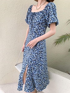 现货 蓝色妖姬开叉法式连衣裙,女装连衣裙,TOP.1