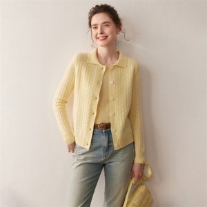 2025百搭时尚麻花衬衣开衫，女装针织衫/毛衣，朵沐纯羊绒