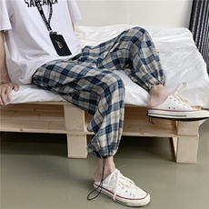 格子休闲裤子N潮ins夏季薄款宽松显瘦百搭直筒裤高腰垂感阔腿，男装休闲裤，星座218-1（原230）