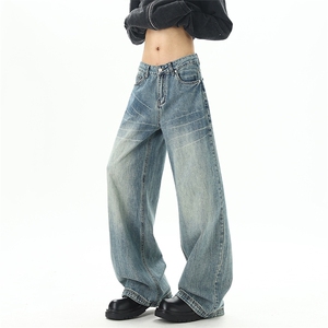 美式高街浅蓝色牛仔男潮牌复古直筒裤04 XZ211-1-K2588-P60 控88图片