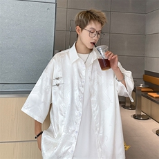 新中式夏季龙纹短袖衬衫风宽松唐装cs2412-特p42控78抖音控89，男装衬衫，电商B370