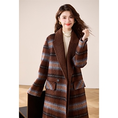 双面羊绒大衣女茧型慵懒长款过膝加厚格子西装领高级羊毛呢外套冬，女装双面呢大衣，蝶眷