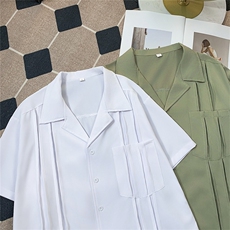 高品质夏款男短袖衬衫冰丝褶皱古巴领宽松五分袖衬衣CS523P40，男装衬衫，星座1013-1