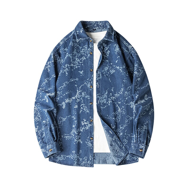 25年春季扎染牛仔衬衫长袖大码宽松落肩现货DS-C323-1-G652-P48，男装衬衫，电商C323-1