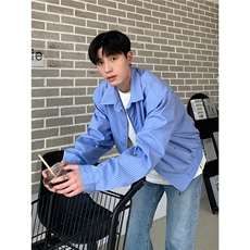 短款条纹夹克男宽松秋款可拆垫肩休闲衬衫外套潮流CS3306-P62，男装夹克，星座208-5