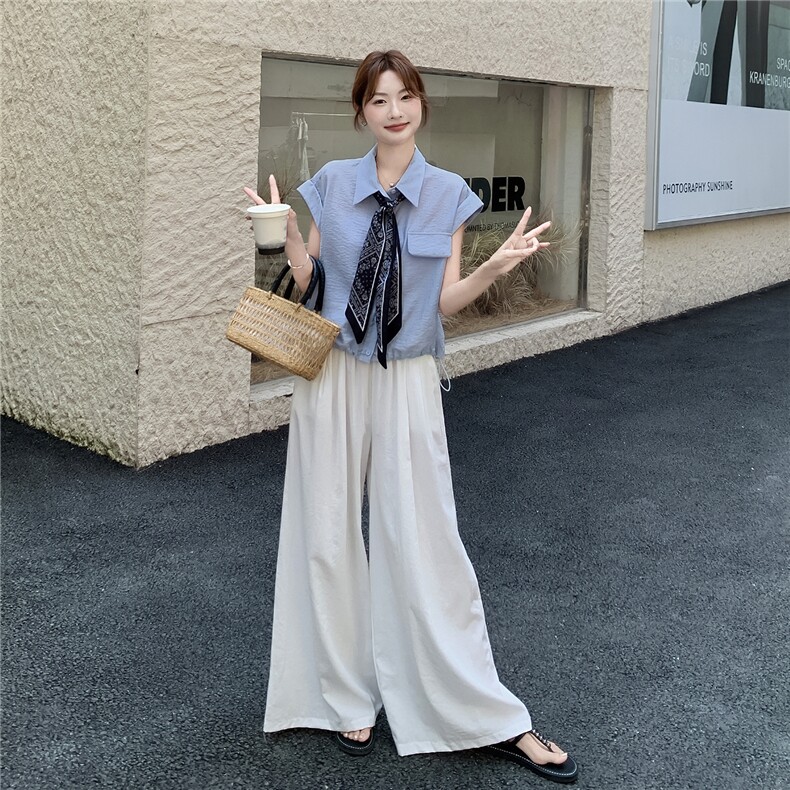 蓝色无袖背心上衣阔腿裤套装女2025年夏季新款时尚独特穿搭一整套,女装套装/套裙,2D078