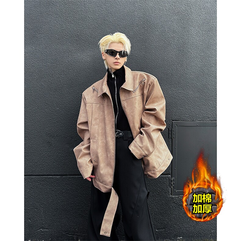 秋冬新款皮衣外套加棉加厚高品质款潮男外套常规P128加棉P148，男装皮衣，电商B319