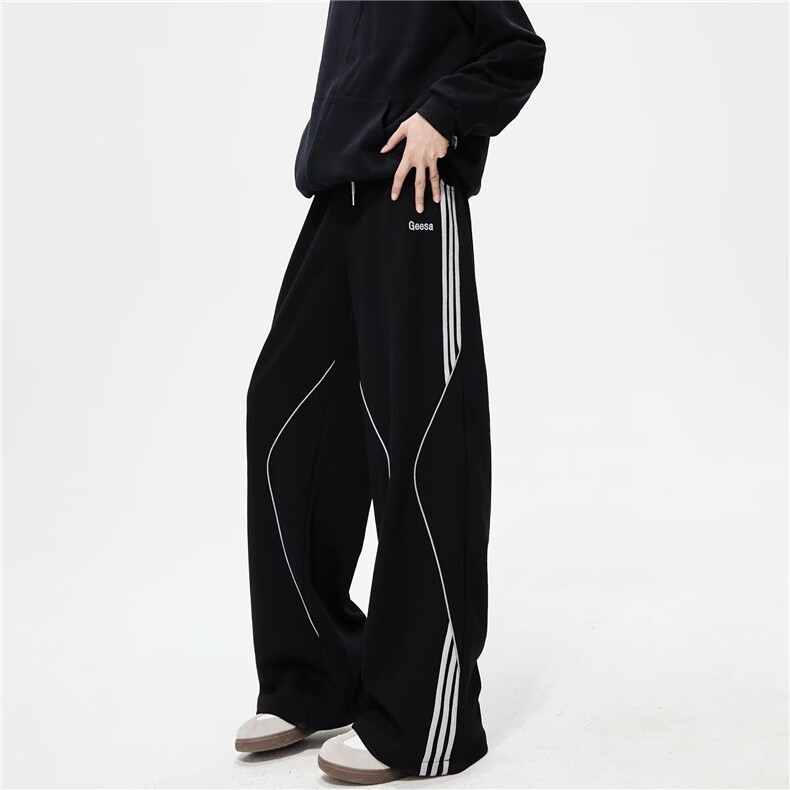 美式复古条纹拼接户外休闲运动裤男女hiphop街舞工装裤机能登山裤,女装休闲裤,星座1210-1