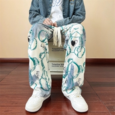 小熊印花满印体闲裤青春潮流大码直筒裤XK66189-P50，男装休闲裤，电商A042