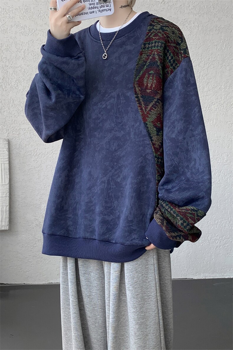 现货WY10169-特P50新中式重磅圆领拼接长袖套头上衣大码卫衣外套,女装短外套,电商A059