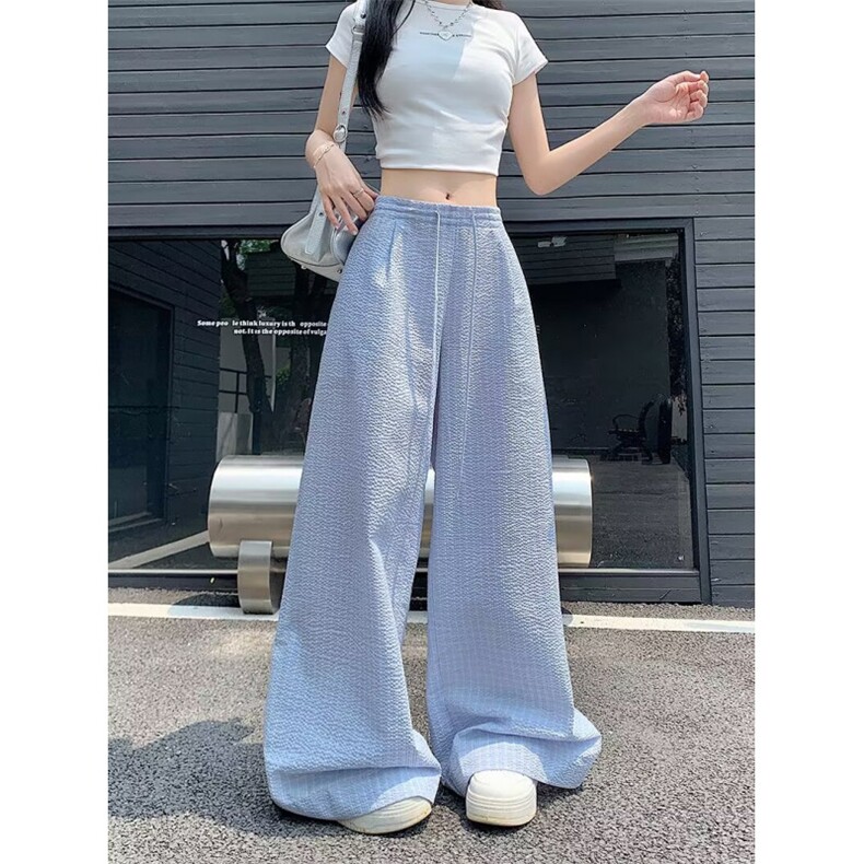 2025新款格子裤子女夏高腰休闲宽松直筒冰丝山本阔腿裤K6581-P43,男装休闲裤,星座412-1