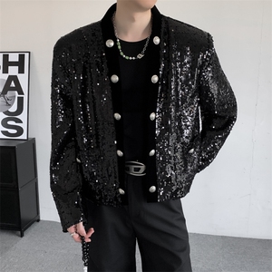 春装新款明星同款年会演唱会短款开衫夹克西服外套男亮片西装夹克图片