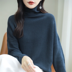 纯棉线加厚高领毛衣女纯色堆堆领长袖打底针织衫保暖全棉内搭上衣图片