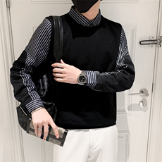 假两件针织衫男2024冬季新款休闲潮流衬衫领长袖男士条纹毛衣Q801，男装针织衫/毛衣，星座1116A-2（原606A-1）