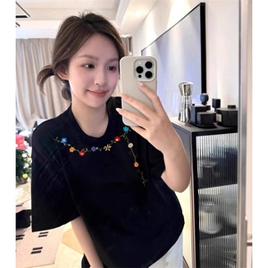 万针全刺绣工艺抖音得物高品质260克重磅纯棉双纱美式高街短袖T恤图片