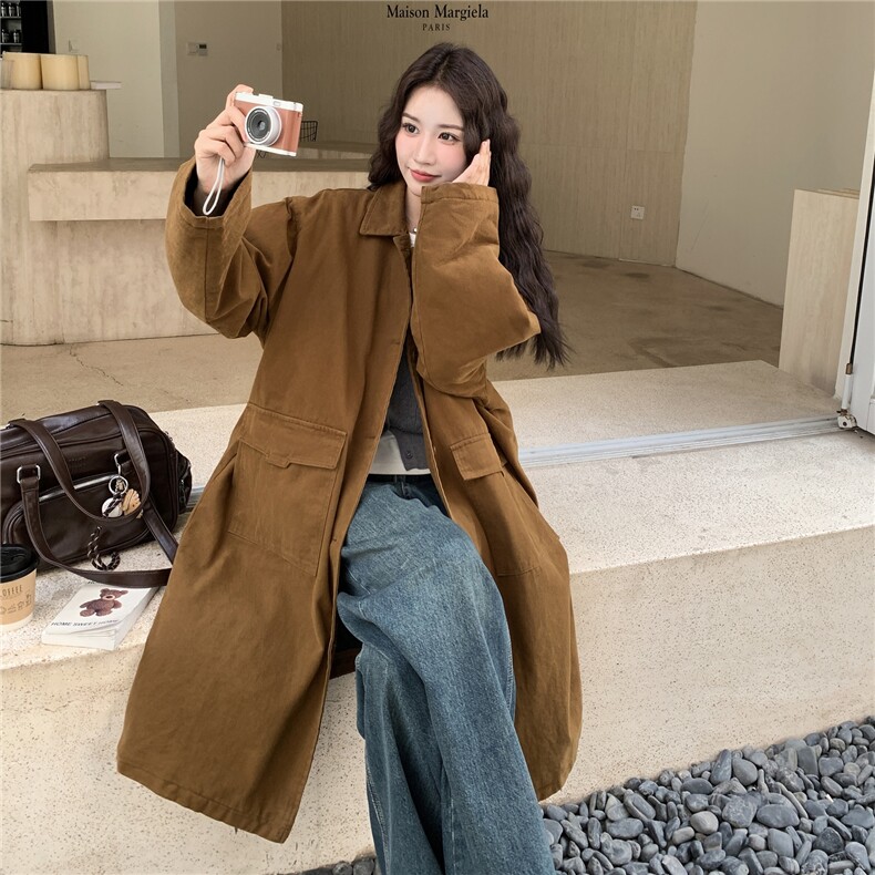 深卡其色中长款灯芯绒夹棉大衣2C167-895-P195-K278,女装棉衣/棉服,2C167