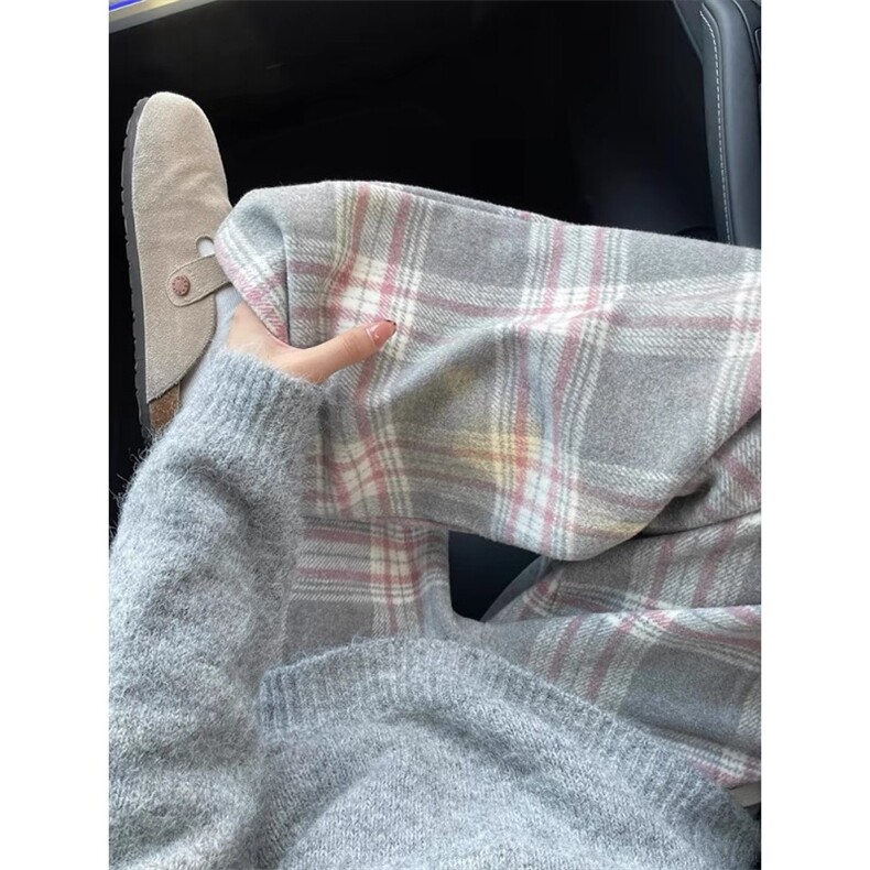 女风加绒毛呢格子休闲阔腿裤ZK0310-P48加绒55,男装休闲裤,星座313A(原308A-2)