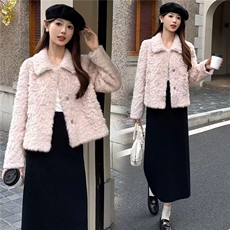 2025年冬季轻奢优雅皮毛一体仿水貂毛短外套，女装皮草，贝蕾酷儿