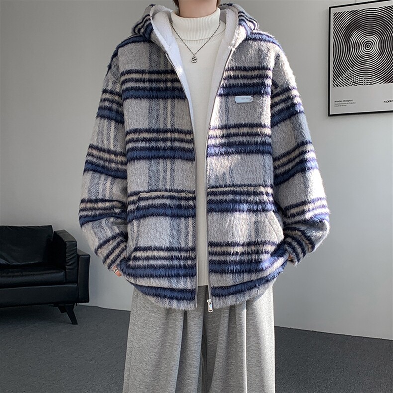 秋冬款贴标羊羔毛棉服加绒连帽加厚外套A071-5023-P118,男装棉衣,电商A071