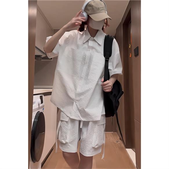 松弛感衬衫套装中性风夏新款气质慵懒高级简约短裤两件套TZ07/P70,男装牛仔裤,星座206（原A221）