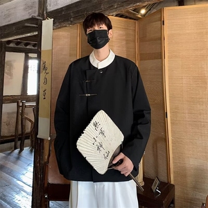 新中式男装风外套男高级感痞帅盘扣轻熟风斜襟垫肩夹克中山装图片