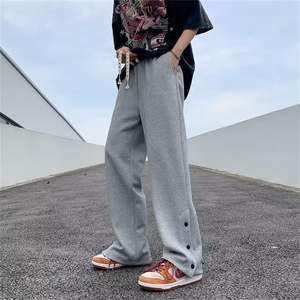 休闲裤男韩版潮高街侧边开衩暗纹个性2024春夏季ins长裤K3450-P32图片