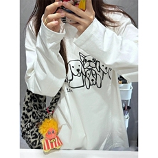 网图现货潮全棉圆领长袖T恤打底衫小狗印花CT828-P29，男装T恤，电商C310