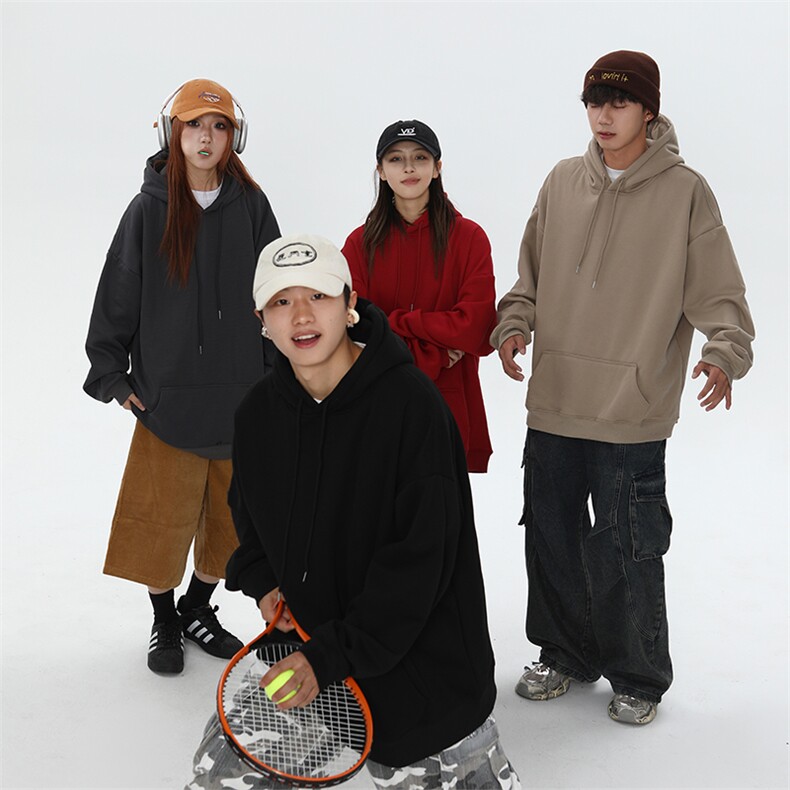 抖音得物高品质二开支持退换25秋冬全棉宽松连帽纯色卫衣HM09,男装卫衣,电商A486