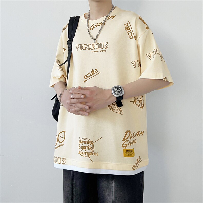 冰氧仿棉短袖港风白墙夏季休闲百搭趣味印花男上衣TC3156-P25控48图片
