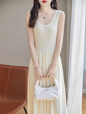 高级感冰丝针织吊带裙女夏新款长款收腰内搭无袖显瘦打底连衣裙子，女装连衣裙，暖姿羊绒