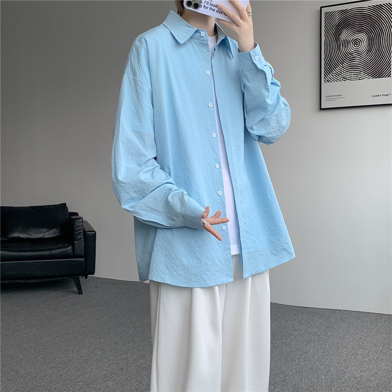 8XL-M泡泡纱盐缩肌理长袖衬衫男春季冰丝外套防晒衬衣CS29007P40,男装防晒衣,电商B312