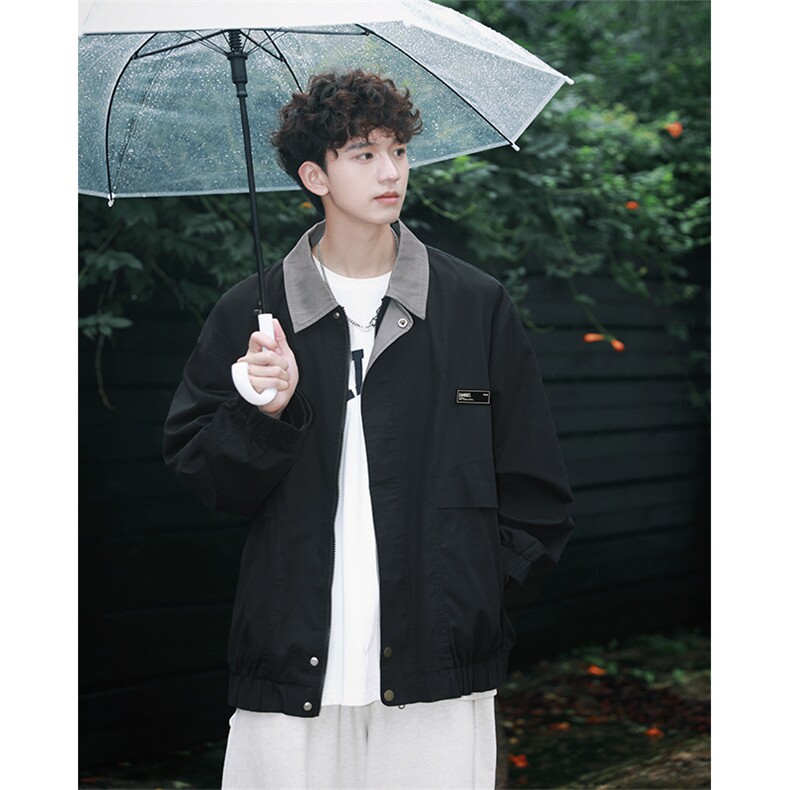 CD2055-TP80118日系复古休闲宽松外套男贴标设计感撞色外套,女装短外套,电商A102