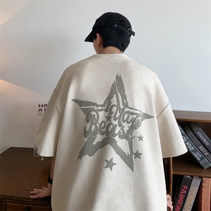 麂皮绒烧花短袖T恤XY5516-TP20 控价38 美式休闲上衣五分袖体恤图片
