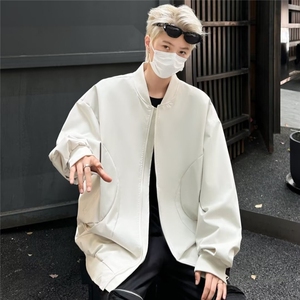 F607P55男士春秋季潮流复古时尚休闲宽松纯色情侣棒球服外套图片